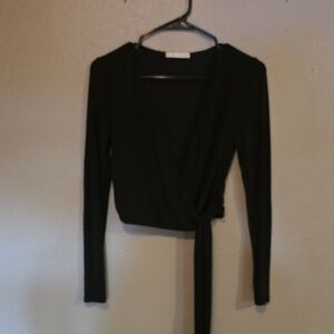 Alice + Olivia Black Long Sleeve Wrap Blouse